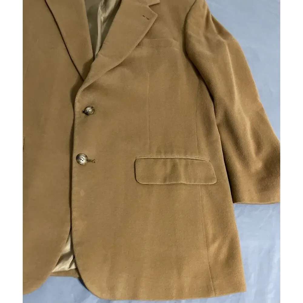 Vtg Bill Blass 100% Cashmere Blazer Sport Coat Jacket 42R Camel Tan Gold Mens